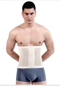 Detail view of men breathable waist trainer belt, mesh stomach shaping corset for gym fitness.
