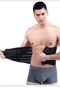 Men's breathable black waist trimmer belt for postpartum recovery and fitness shaping support.
