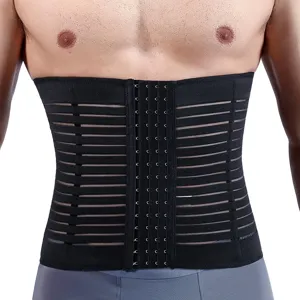 Men black waist trainer breathable corset belt fitness sweat shapewear belly trimmer.