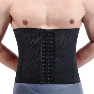 Men waist trainer corset belly trimmer sweat belt tummy control breathable shapewear black