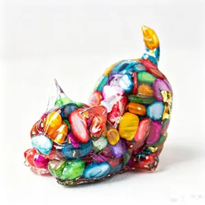 Crystal resin cat figurine colorful stone gemstone cute kitty desktop office home decor ornament
