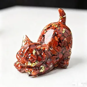 Crystal crushed stone resin cat figurine home office desktop decoration ornament gift