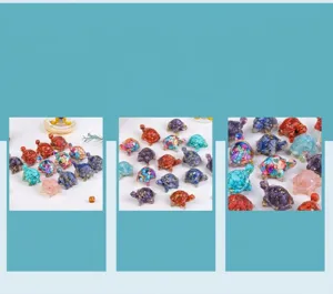 Natural crystal stone epoxy small turtle ornament resin car and home decoration crafts