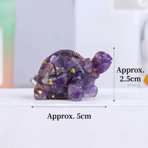 Natural crystal crushed stone epoxy turtle figurine, purple resin craft ornament 5x2.5cm