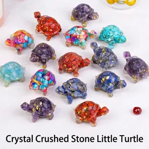 Natural crystal gravel resin small turtle figurine car home decorative craft ornament