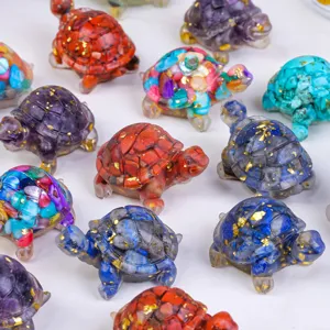 Colorful natural crystal crushed stone resin turtle figurine for desk decor ornament