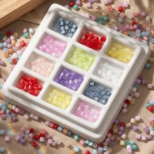 Colorful glass bugle beads and macaron seed beads set for DIY handmade jewelry bracelet crafting.