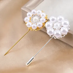 Pearl rhinestone flower brooch pin DIY antique jewelry accessory set in gold and silver