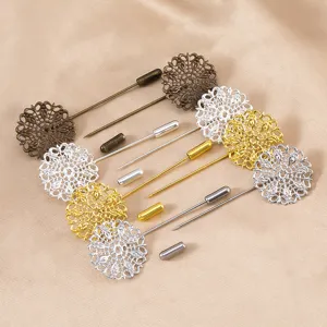 Copper hollow filigree lace brooch pins set, vintage DIY jewelry making accessories.