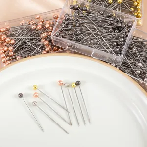 Stainless steel ball head pins set for sewing DIY crafts, multi-color pearl positioning needles.