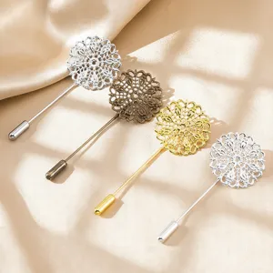 Copper Hollow Lace Oval Flower Piece Straight Pin Brooch Antique DIY Jewelry Accessories
