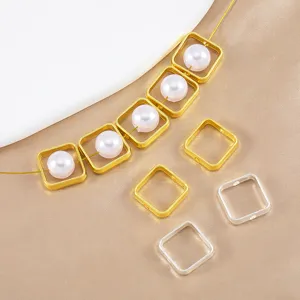 DIY quadratische Perlenring Schmuck Zubehör, Metallrahmen mit Perle für handgemachte Halskette.