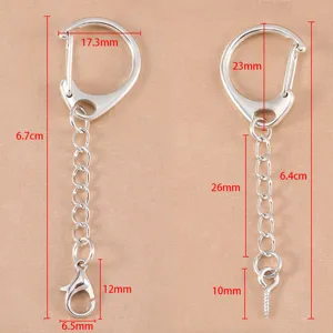 Metal keychain D ring with chain and lobster clasp DIY hardware components detail view specs