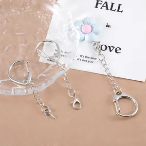 Metal DIY keychain rings set with D-shackle and chain for crafts and bag accessories.