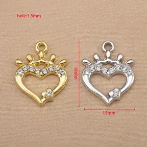 Gold und Silber Legierung Strass Herz Krone Anhänger DIY Schmuck Zubehör Teile Set.