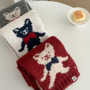 Cute bear jacquard knitted winter neck warmer scarf, cozy wool material, cozy winter style.