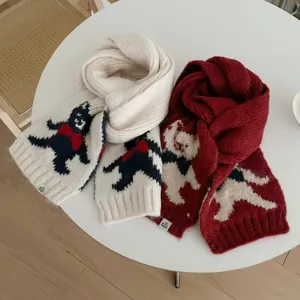 Cute cartoon character jacquard knitted scarf cozy winter warm wool muffler for women