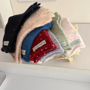 Colorful nep knit gloves for women winter warmth, stylish flecked design soft cozy mittens.