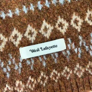 Close-up detail of a cozy wool blend Fair Isle knit scarf featuring stylish patterns.