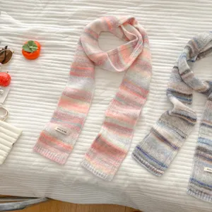 Retro color block knitted scarf women autumn winter warm cozy wool blend winter fashion accessory