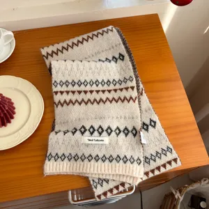 Cozy Fair Isle knit wool blend winter scarf short warm neck warmer for women daily wear