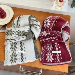 Sciarpa Calda Invernale in Misto Lana da Donna Motivo Fiocco di Neve Diamante Nappa Frangia Chic Lunga Sciarpa Casuale