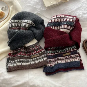 Women Winter Warm Knitted Scarf Fair Isle Geometric Pattern Thickened Soft Acrylic Fashion Long Neck Scarf