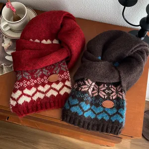 Écharpe Tricotée Chaude d'Hiver pour Femmes Motif Jacquard Cœur Flocon Doux Décontracté Quotidien Chauffe-Cou Accessoires de Mode