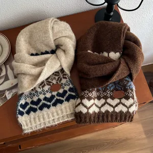 Écharpe en tricot jacquard style forêt hiver chaud épais joli motif cœur tour de cou