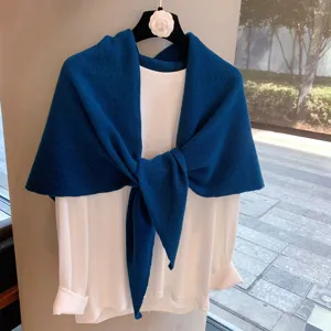 Women Autumn Winter Warm Triangular Shawl Pure Wool Knitted Scarf Versatile Solid Color Striped Fashion Neck Cover