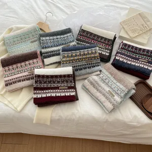 Cozy Fair Isle knit winter scarf, thick warm stylish neck warmer for women and students.