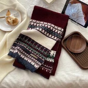 Fair Isle knit scarf winter warm thick cozy holiday gift stylish accessory for women and girls