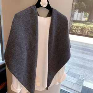 Australian 100% pure wool dark grey triangular shawl layered with white top, autumn winter warm knit