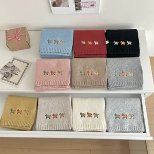 Autumn winter soft knitted scarf with cute little horse embroidery solid color warm muffler for women