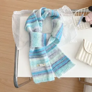 Retro preppy style colorblock knitted scarf for women, cozy winter warm woolen wool blend scarf.