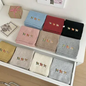 Autumn winter cute little pony embroidered knitted scarf warm soft solid color unisex