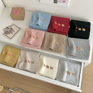 Cozy winter cute horse embroidery knitted scarf, solid color warm unisex casual neck warmer.