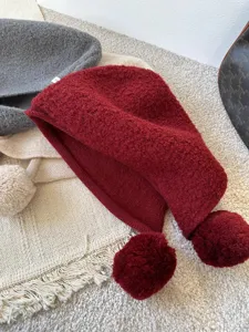 Warm wool pom-pom knitted balaclava cap winter fashion cozy cute beanie hat for women accessory