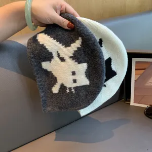 Women's Winter Warm Knitted Wool Beanie Hat Cute Cat Pattern Cozy Soft Headwear
