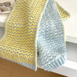 Bufanda tejida espesada cálida corazón otoño invierno amarillo azul acogedora moda cuello mujer