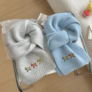 Cute embroidered knitted scarf for autumn and winter, soft warm solid color winter neck warmer.