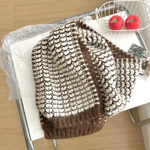 Bufanda de invierno de punto grueso con patron de corazones, cuello calido estilo coreano.