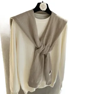 Femme pull en tricot élégant avec écharpe assortie col amovible haut chaud d'hiver