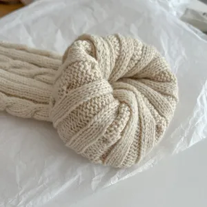 Cozy beige cable knit scarf detail winter warm soft neck warmer fashion unisex accessory