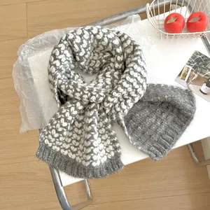 Gris blanco punto corazón invierno cálido bufanda grueso suave acogedor cuello moda