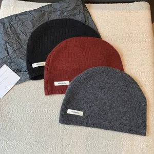 Women 100% wool knit beanie winter warm slouchy skull cap solid color casual thermal hat