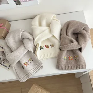 Autumn winter cute cartoon little horse embroidered knitted scarf warm solid color winter neck wrap