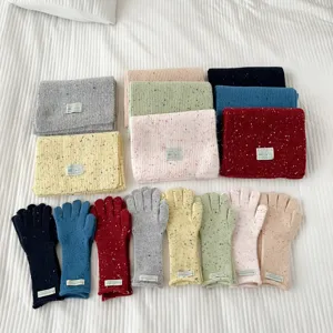 Colorful speckle knit scarf and gloves set winter warm cozy stylish everyday wear accessory.