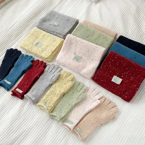 Colorful knit scarf and gloves set winter warm matching soft woolen fashion accessories
