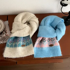Fair Isle Christmas Red Knit Wool Scarf Women Winter Thickened Warm Tassel Shawl Fashion Neck Warmer